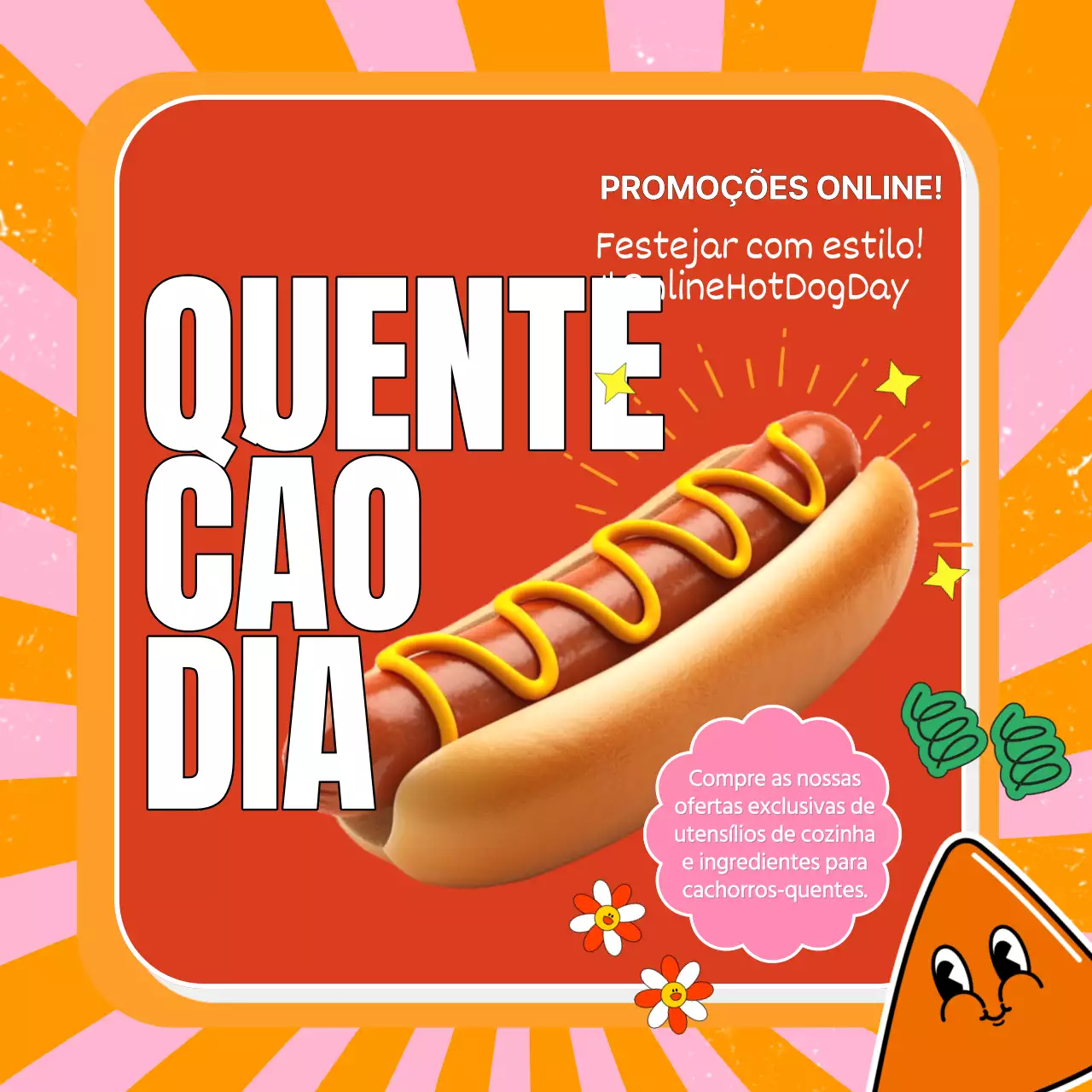 Anúncio Kitsch cor-de-rosa e laranja para o Dia do Cão Quente