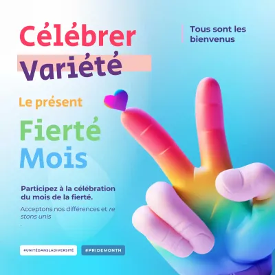 Publicité bleu ciel et arc-en-ciel pour le mois de la fierté et de la diversité