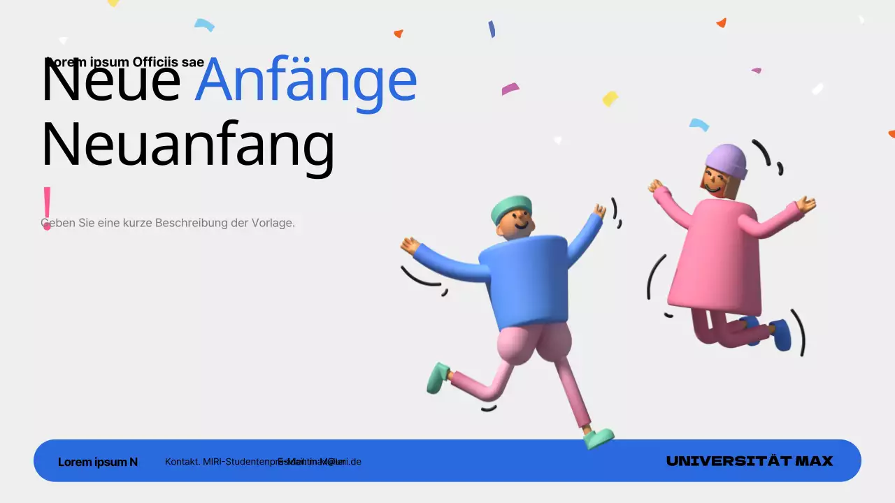 Ein einfacher blauer und rosafarbener Orientierungsbericht für neue Studenten der Universität