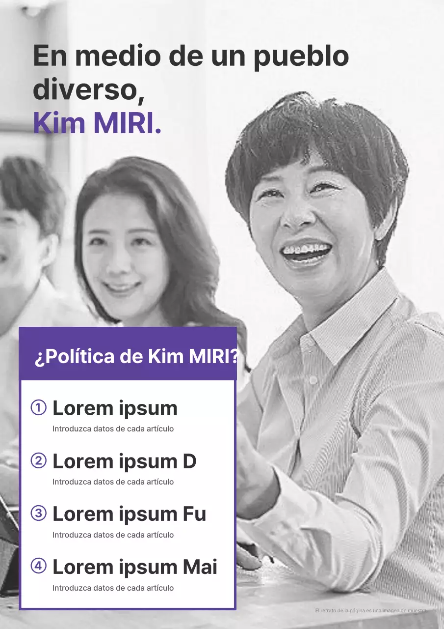 Un sencillo folleto electoral morado y blanco