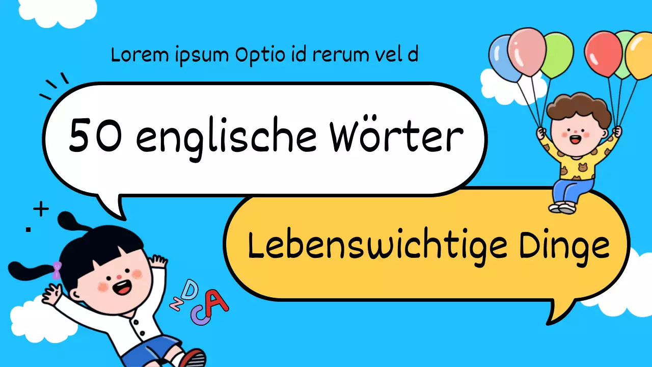 50 Wörter auf Englisch auf hellblauem Hintergrund MainTitle