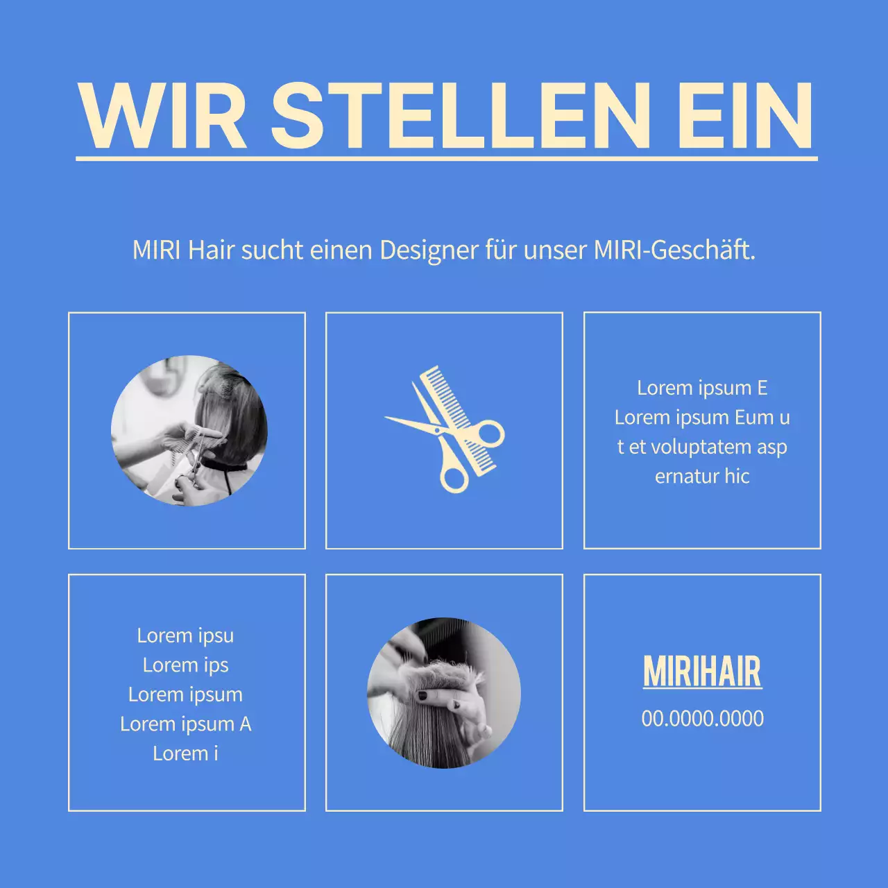 Einfaches Stellenangebot für Haardesigner in Blau und Gelb