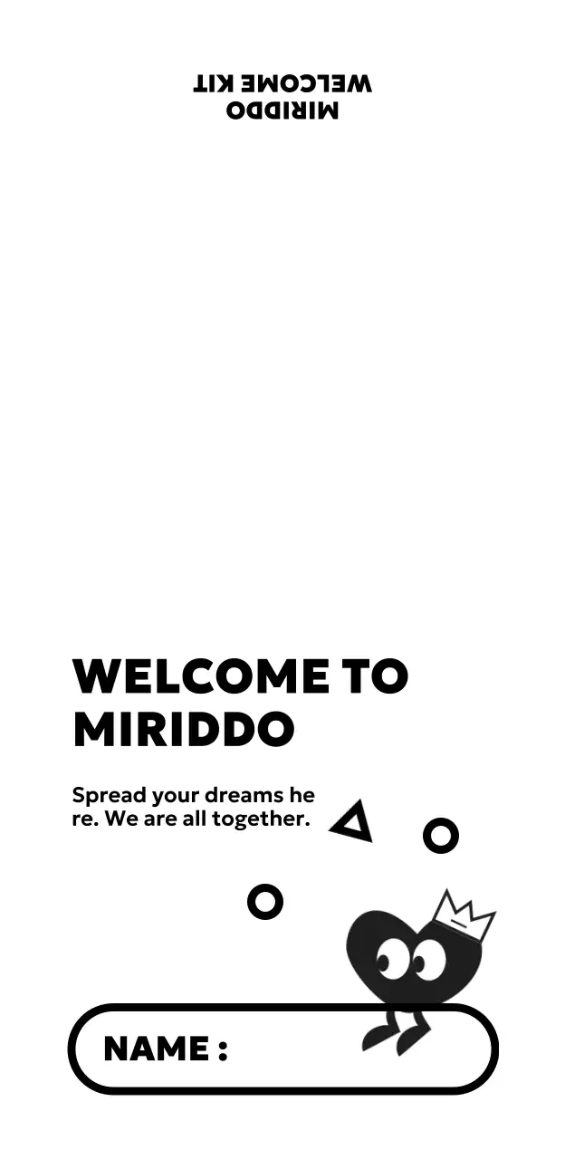 ハートのキャラクターと図形が描かれたシンプルでキュートな印象のウェルカムキット。