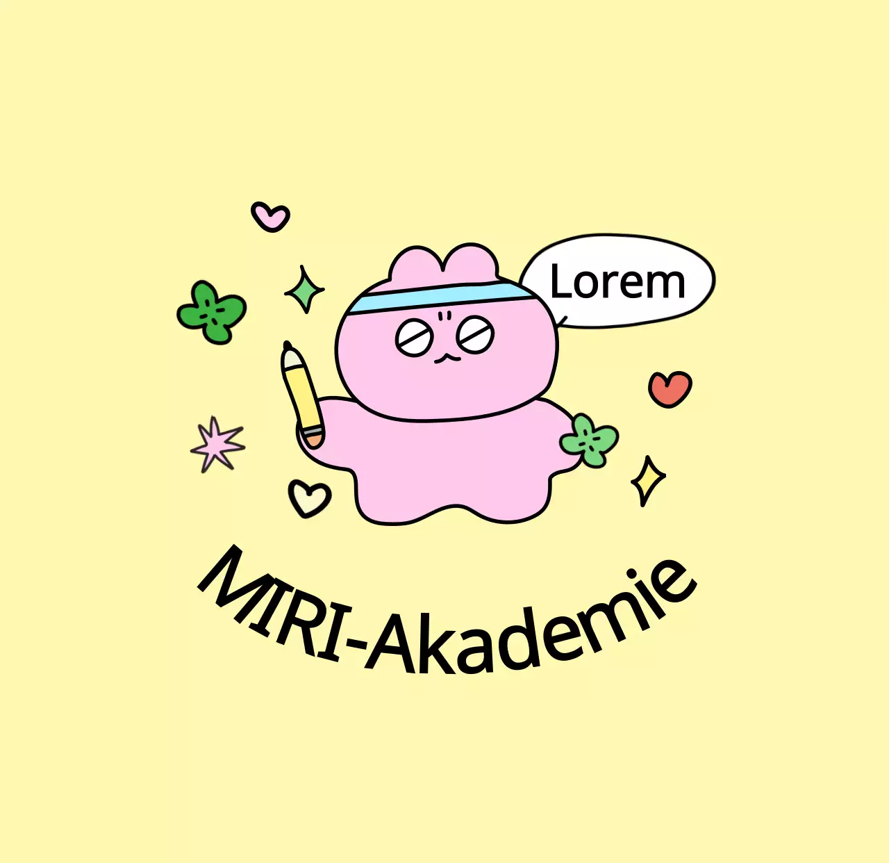 Niedliche Schulsachen mit bunten Figuren und Elementen