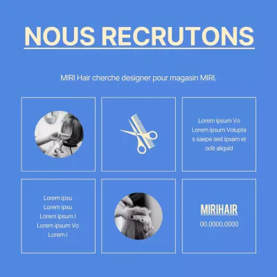 Offre d'emploi simple de coiffeur en bleu et jaune