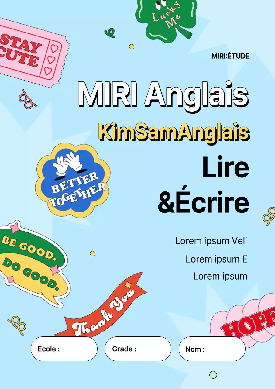 Livre de questions de l'école anglaise sur fond bleu clair