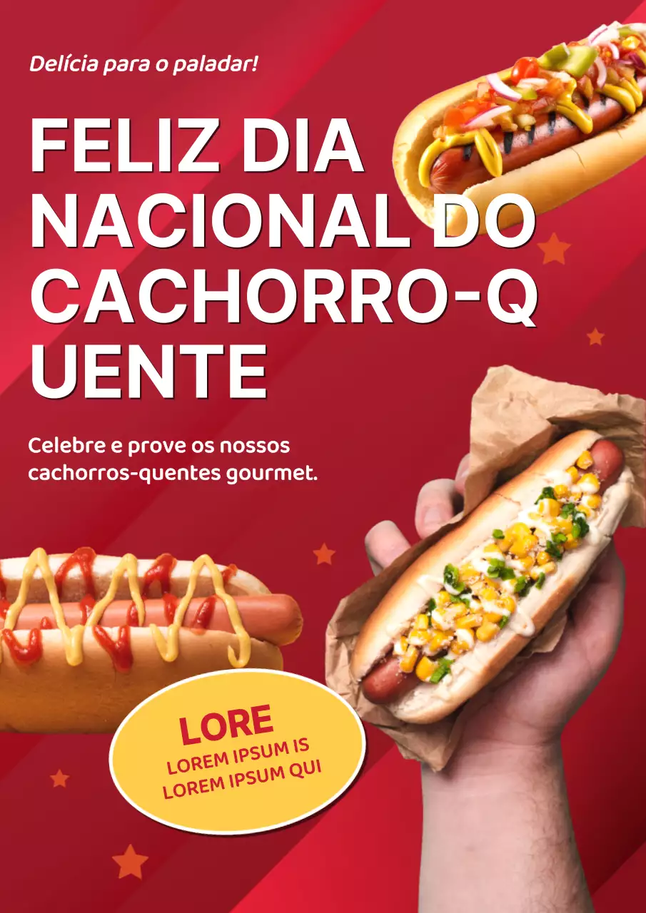 Promover eventos do Dia Nacional do Cachorro Quente com um toque de vermelho e amarelo