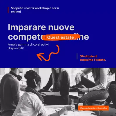 Promozione di workshop online di tendenza blu e arancione