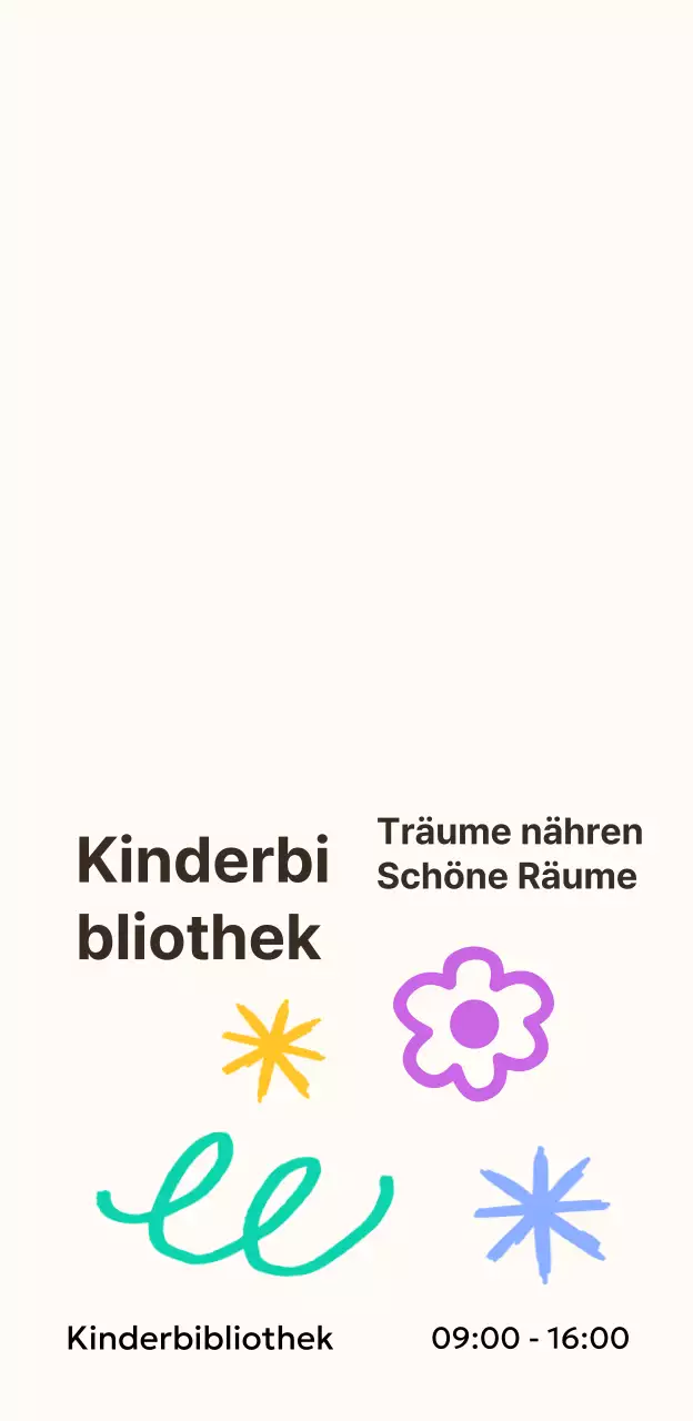 Eine niedliche Kinderbibliothek mit bunten handgezeichneten Illustrationen