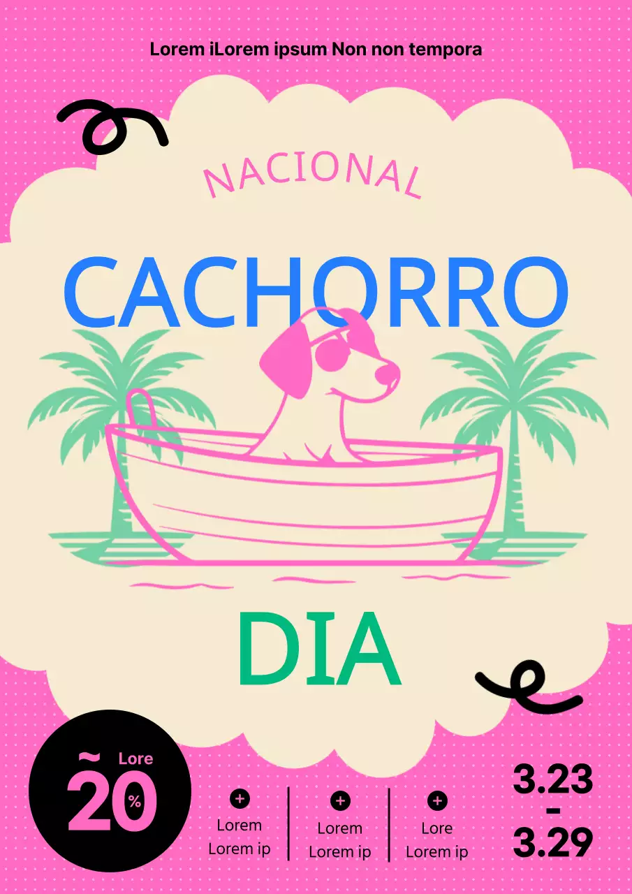 Promover uma venda kitsch do Dia Internacional do Cachorro em cor-de-rosa e bege