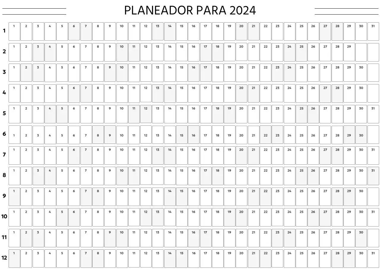 Um calendário anual simples num tipo de letra gótico com quadrados arredondados