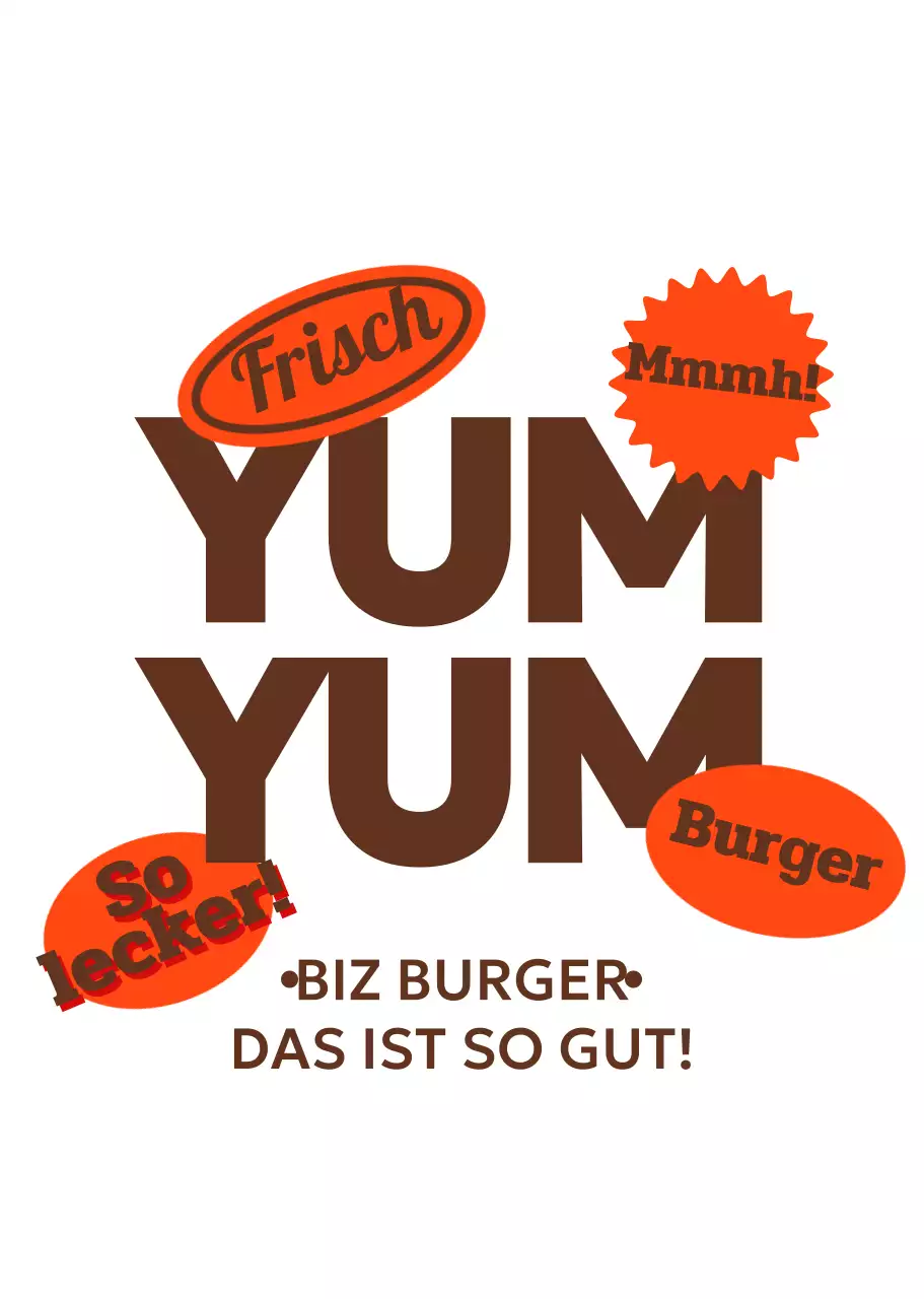 Braun-orangefarbene Burger-Werbeaufkleber Dekoration