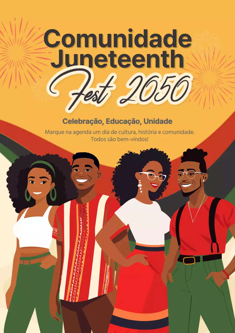 Anúncio do Festival Juneteenth amarelo e vermelho na moda