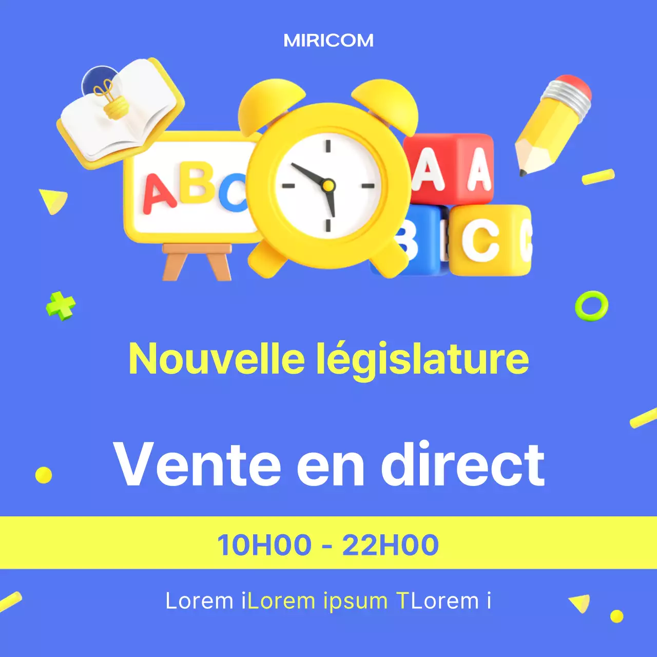 Promouvoir les événements de la rentrée scolaire avec des touches de bleu et des couleurs fluorescentes