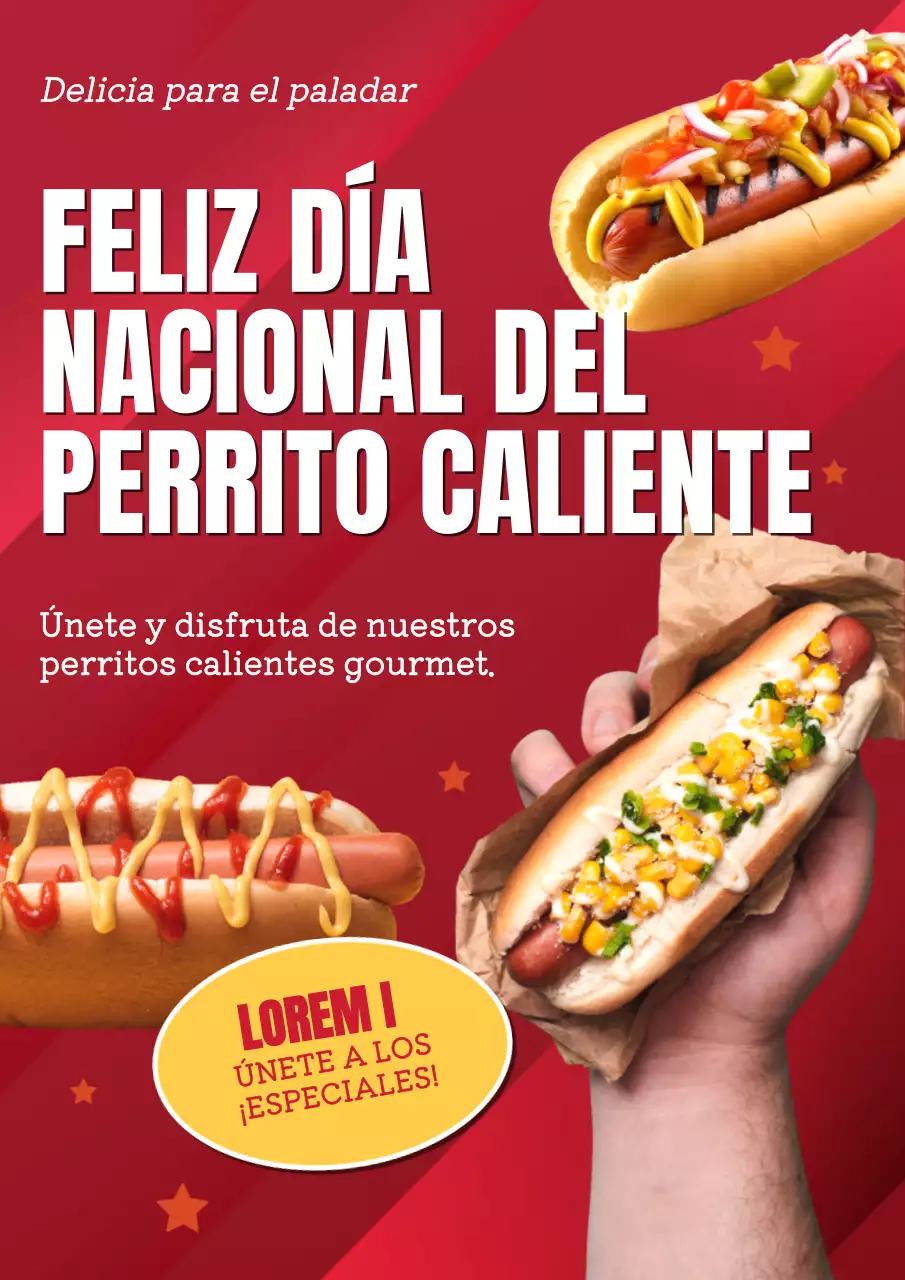 Promocione el Día Nacional del Perrito Caliente con un toque de rojo y amarillo