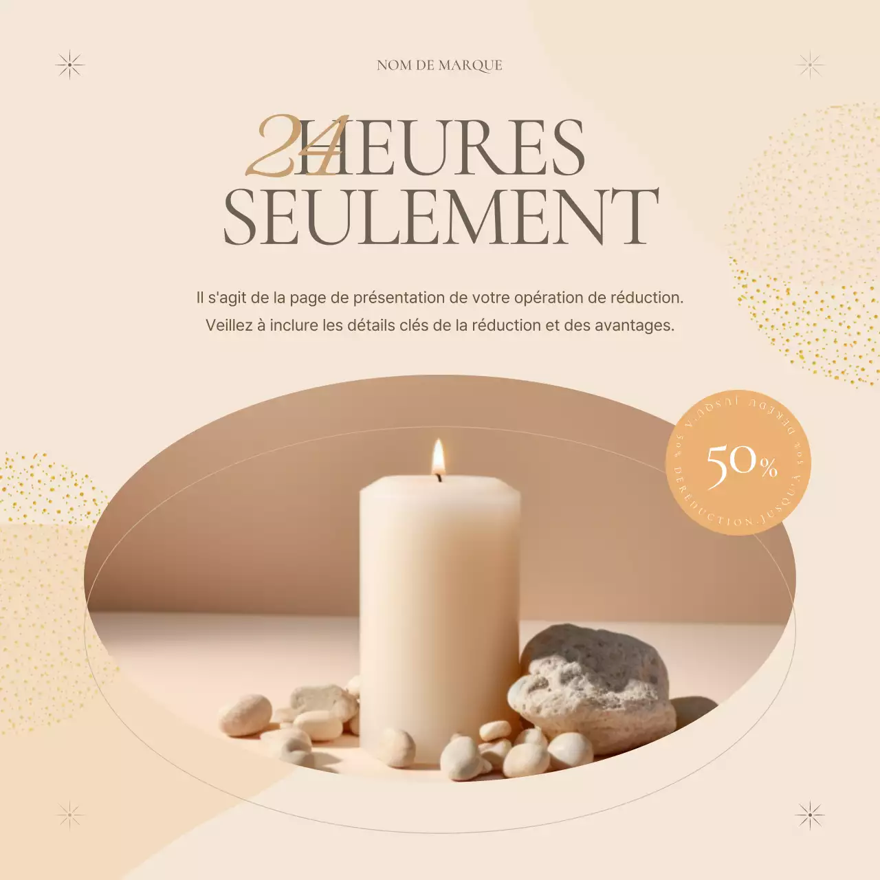 Une publicité classique pour une marque d'accessoires dans les tons beige et marron