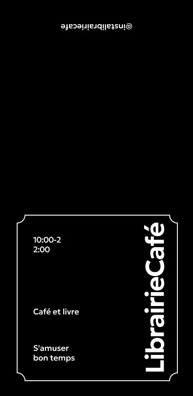 Un café-livre simple sur fond noir avec des bordures blanches et des illustrations de cafés et de livres.