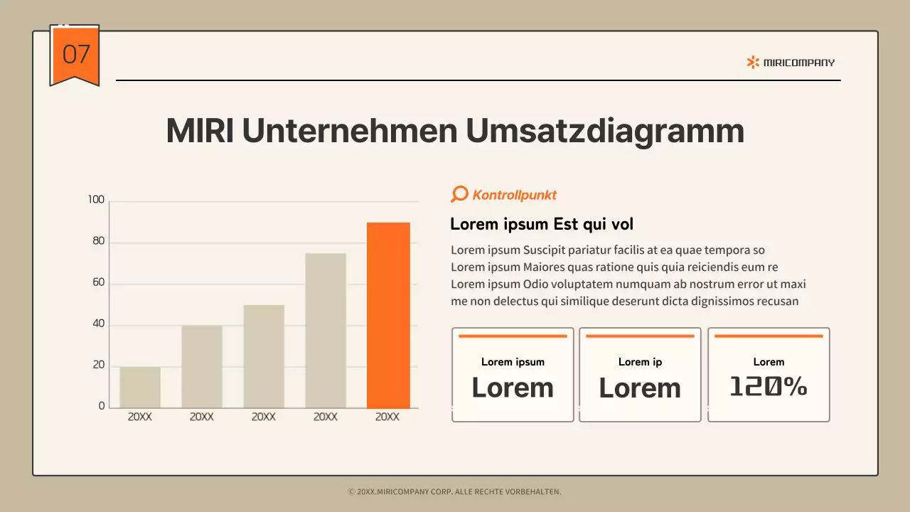 Einfaches infografisches Firmenprofil in Beige und Orange