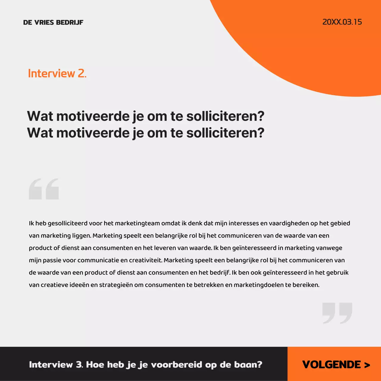 Een eenvoudige zwart en oranje sollicitatiepost voor nieuwe werknemers