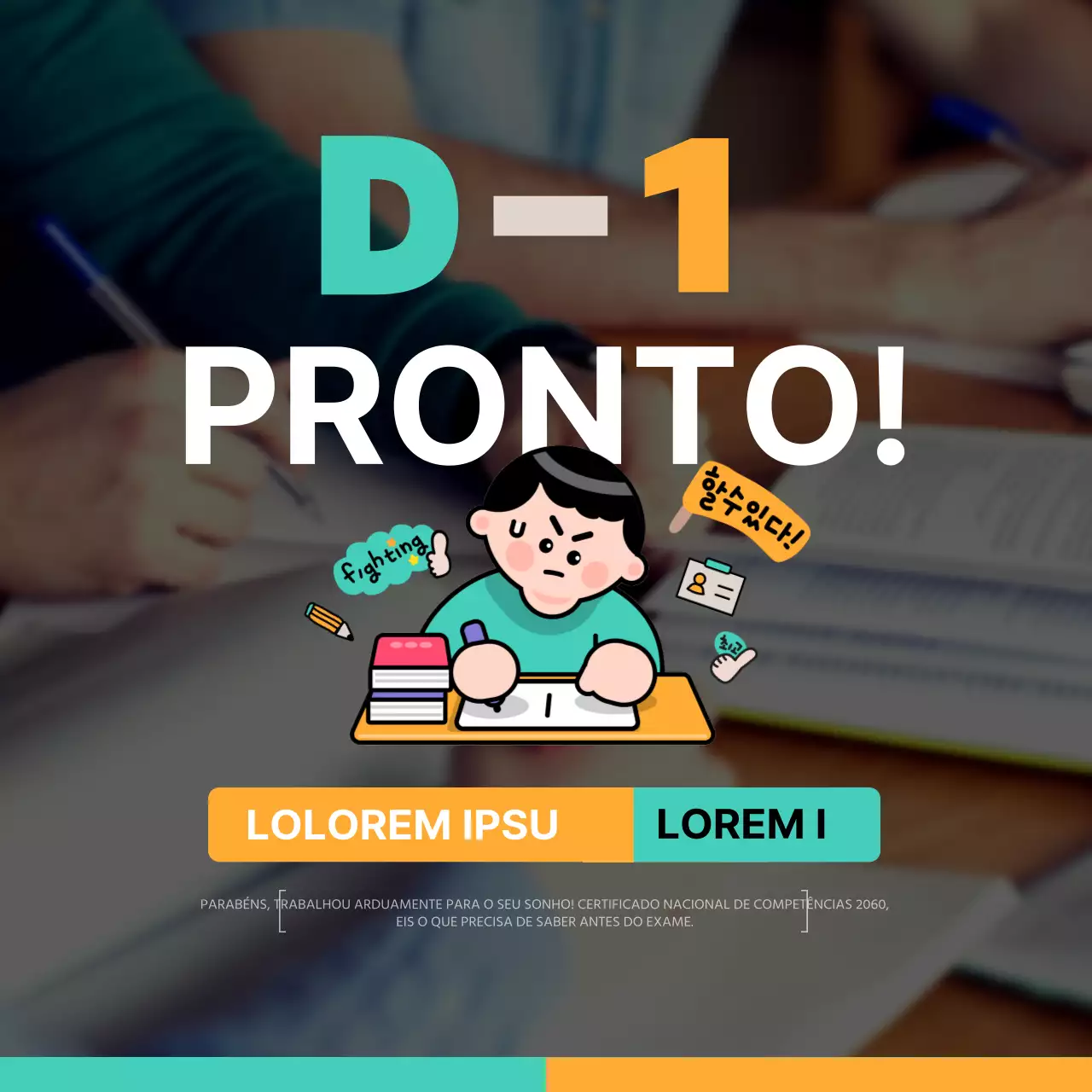 Informações sobre a certificação destacadas a menta e laranja