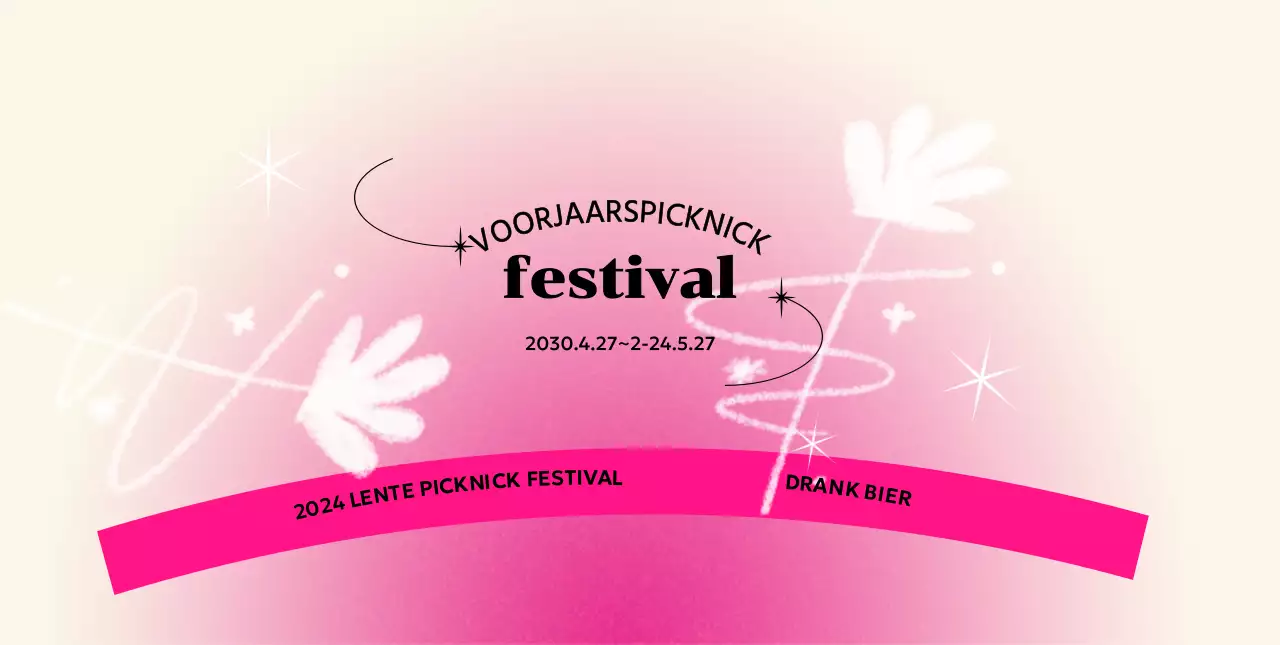 Een kleurrijk conceptfestival met een bonte gradiëntachtergrond en handgeschilderde bloemen en glitter