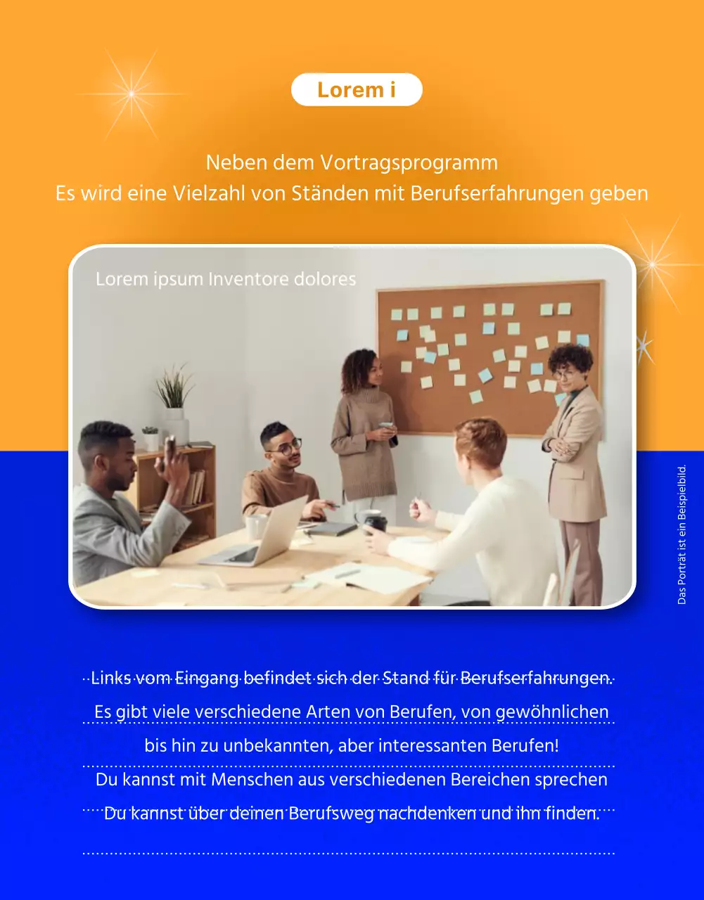 Förderung einer blau-orangefarbenen, von der Science-Fiction inspirierten Berufsmesse