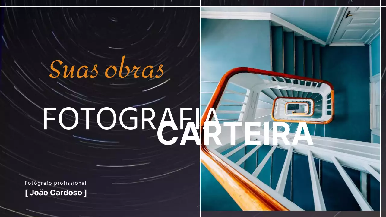 Portfólio de fotografia moderna a preto e laranja
