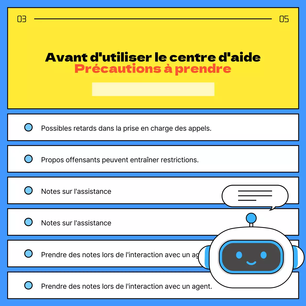 Comment utiliser un simple guide de service client chatbot jaune et bleu ?