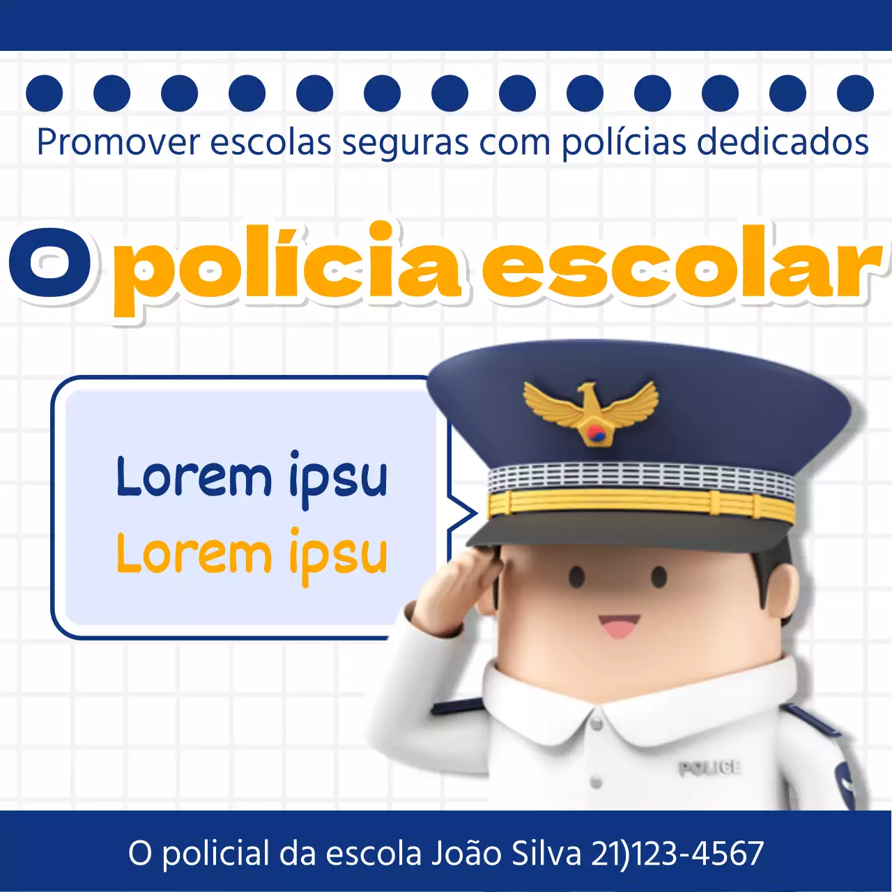 Uma simples campanha azul-marinho e amarela "Our School Police Officers