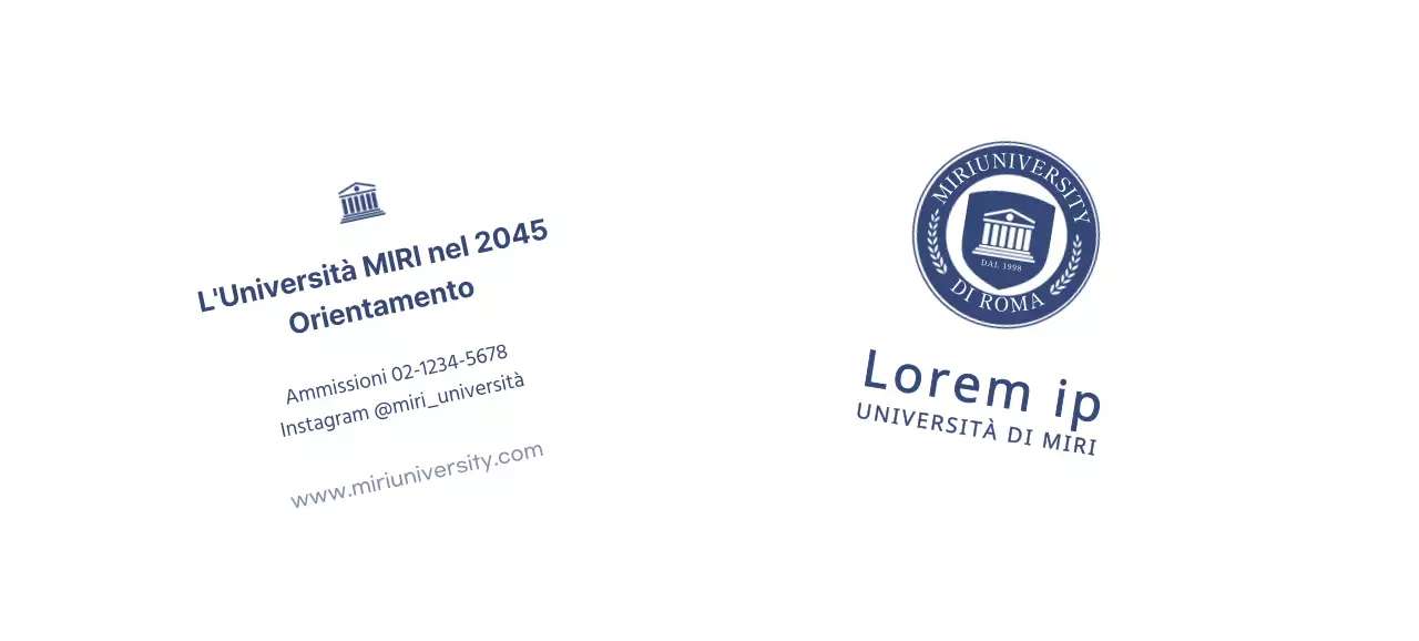 Per una promozione di orientamento all'ammissione con un logo universitario blu navy.