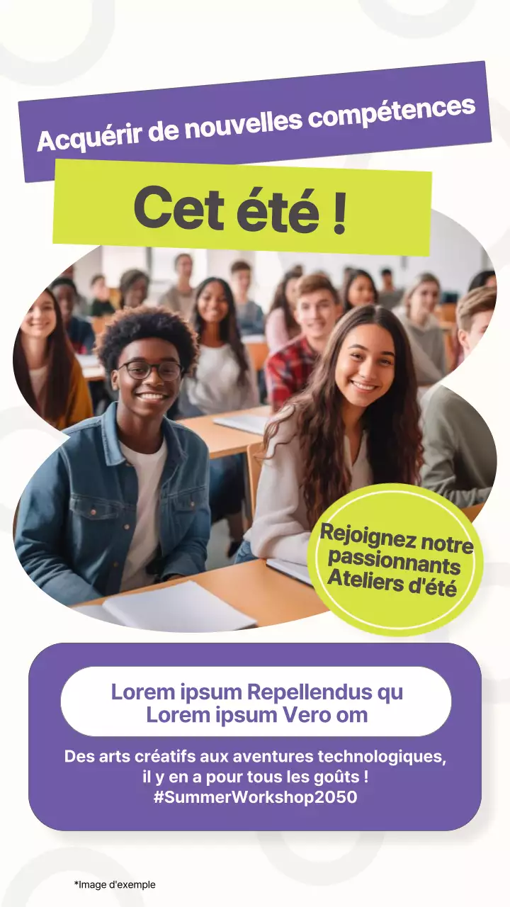 Invitation à un atelier d'été tendance en violet et citron vert