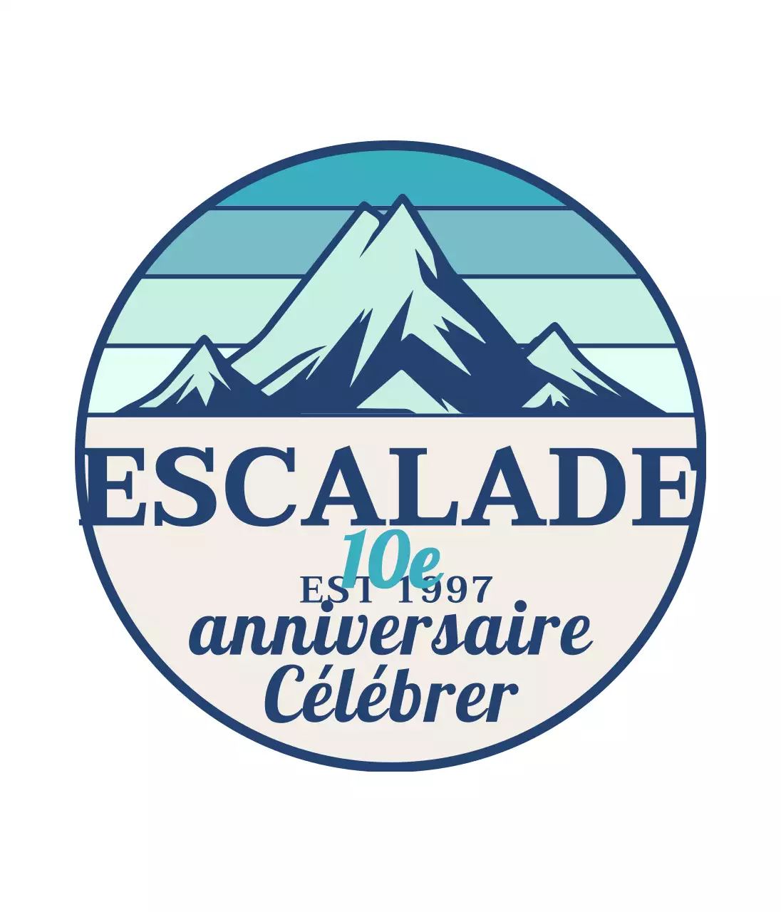 Un concept simple pour un club d'escalade avec des illustrations de montagnes et une police de caractères à empattement.