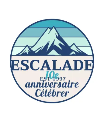 Un concept simple pour un club d'escalade avec des illustrations de montagnes et une police de caractères à empattement.