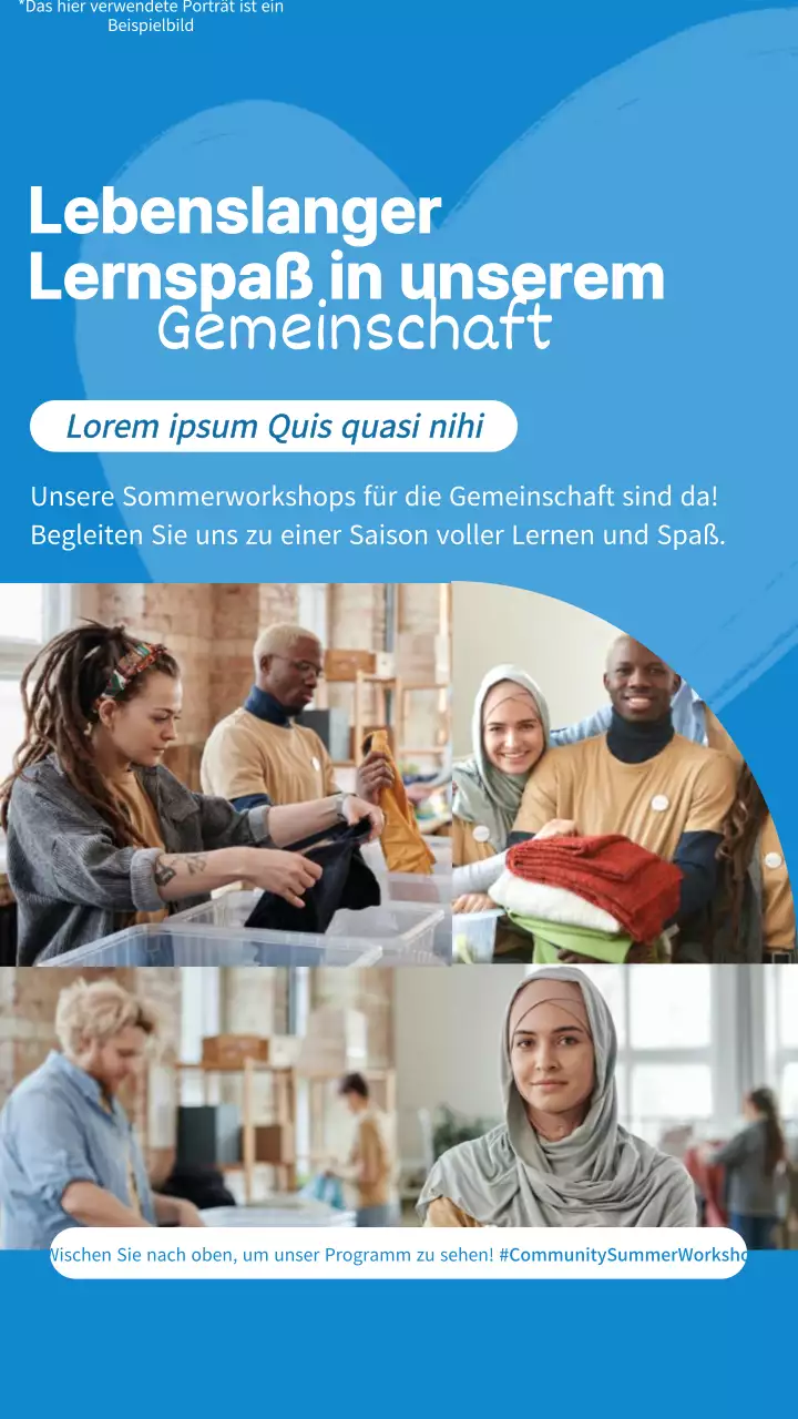 Einfache Sommer-Workshop-Anzeige in Blau und Weiß