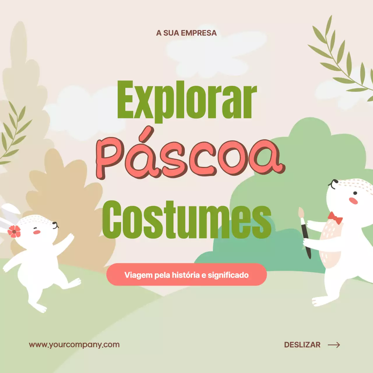 Bege e Verde Encantador Dia de Páscoa Origens Publicidade