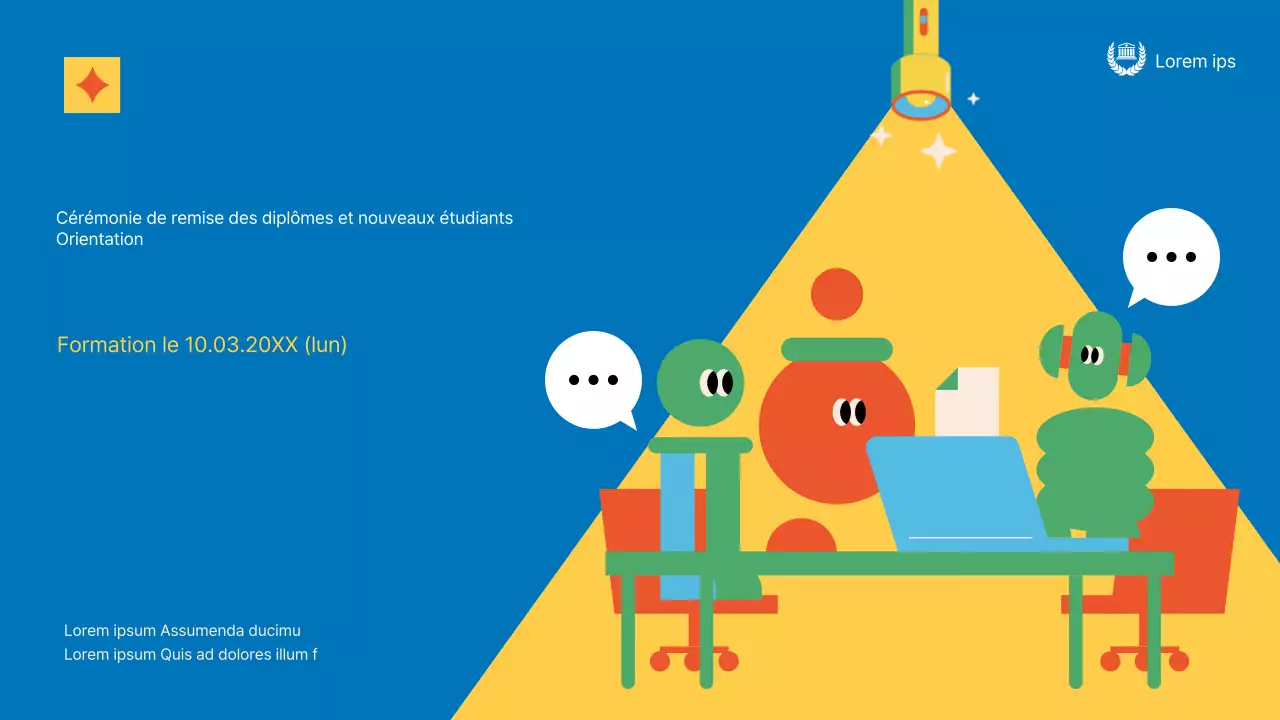 Matériel de formation jaune et bleu pour l'orientation des nouveaux étudiants dans les universités