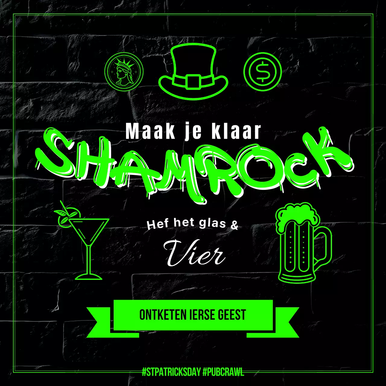 Neon Groen Gloed St. Patrick's Viering Advertentie
