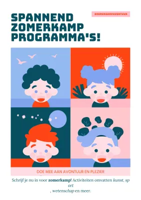 Lila en oranje hippe kinderzomerworkshop Publiciteit