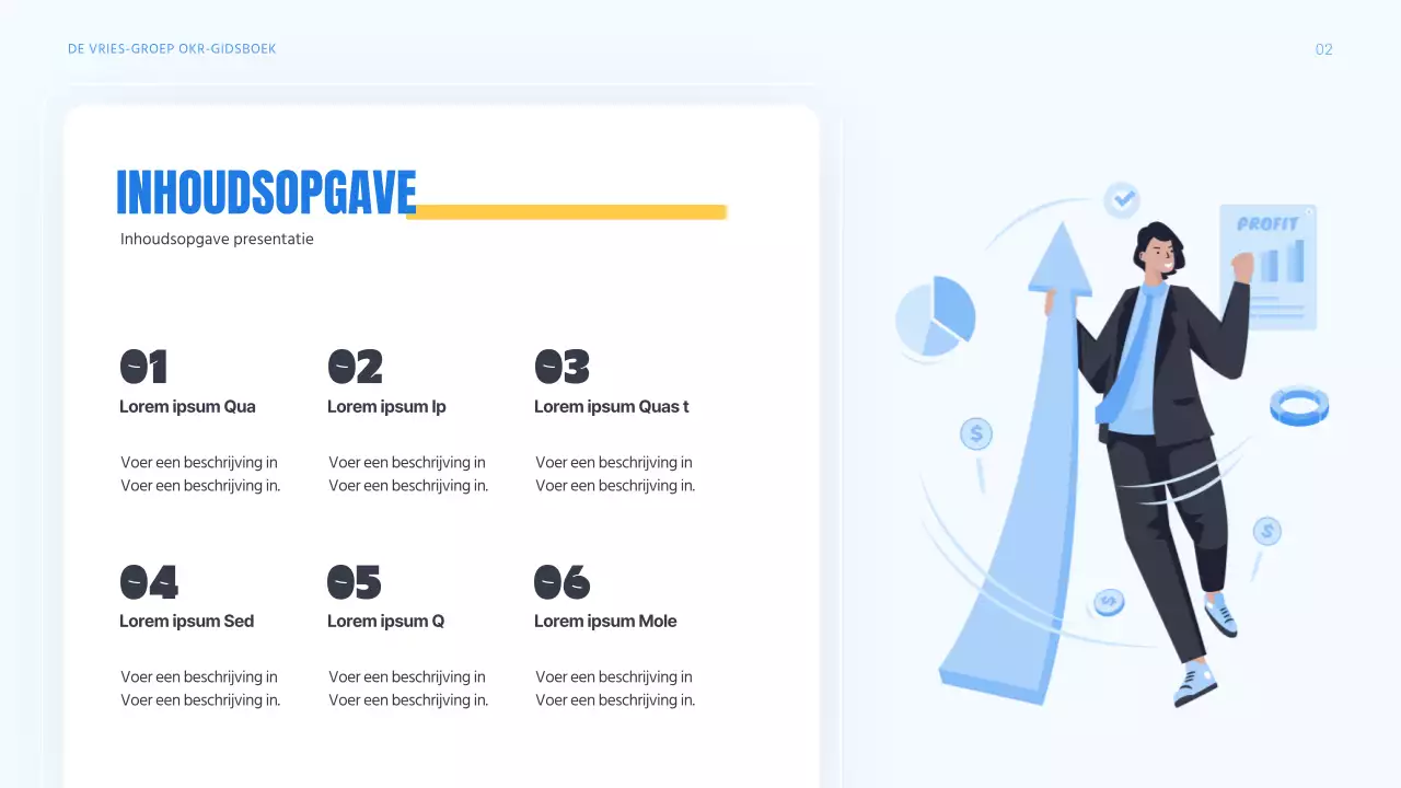 Een moderne OKR-gids in blauw en geel Trainingsmateriaal