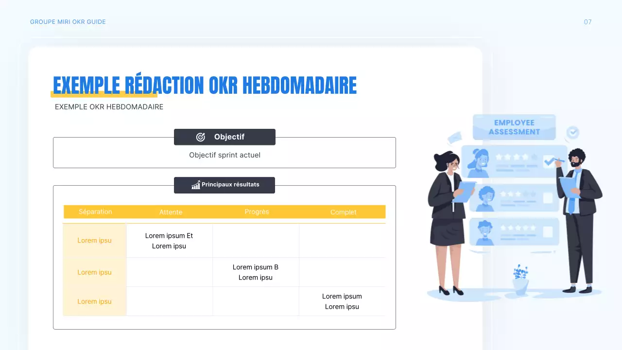Un guide OKR moderne en bleu et jaune Matériel de formation