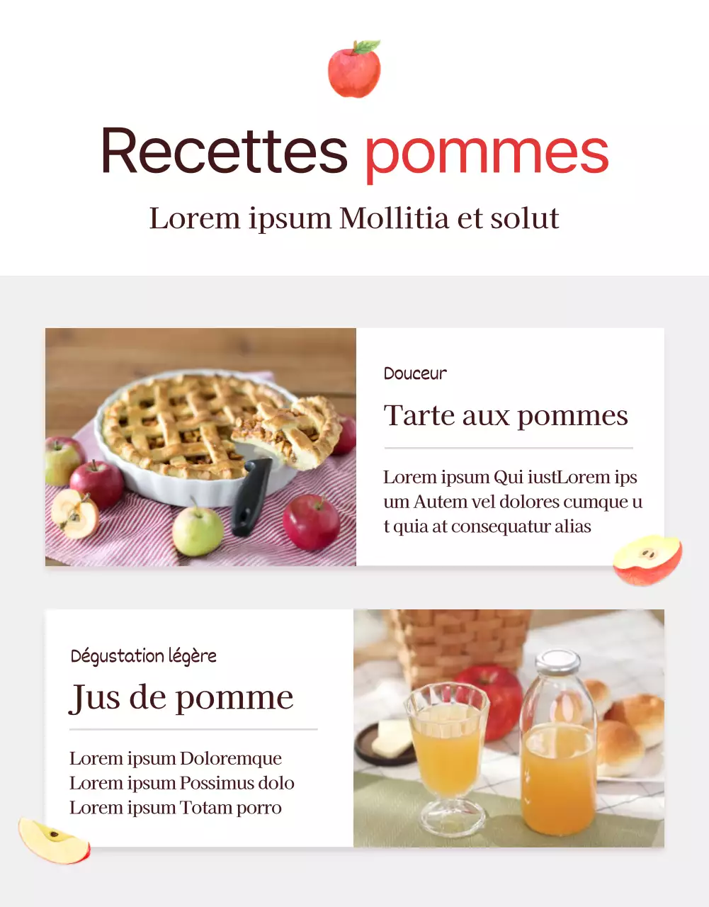 Promouvoir la vente de pommes rouges et grises de type "natural concept".