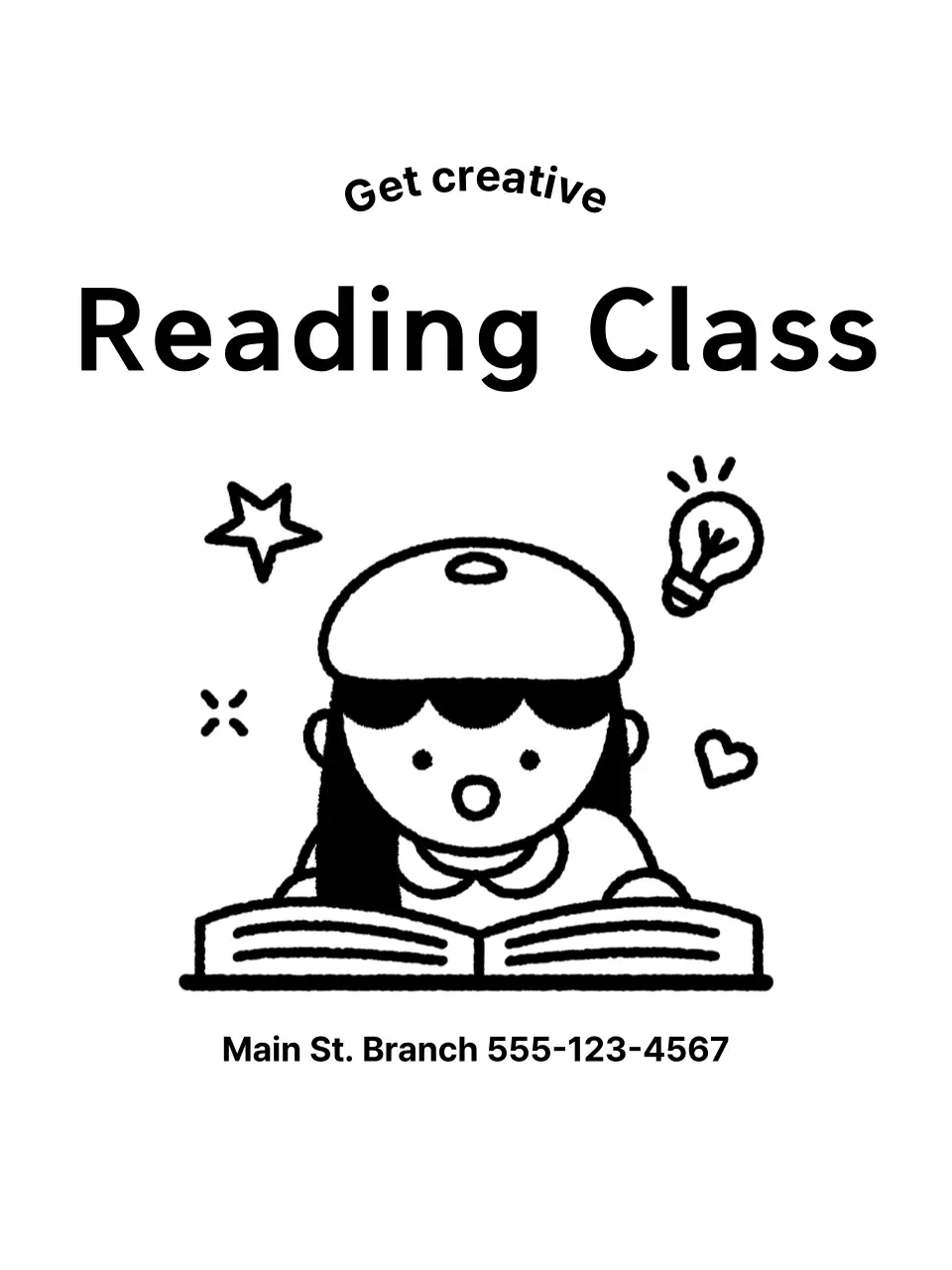School promotional design with illustration of a child reading a book