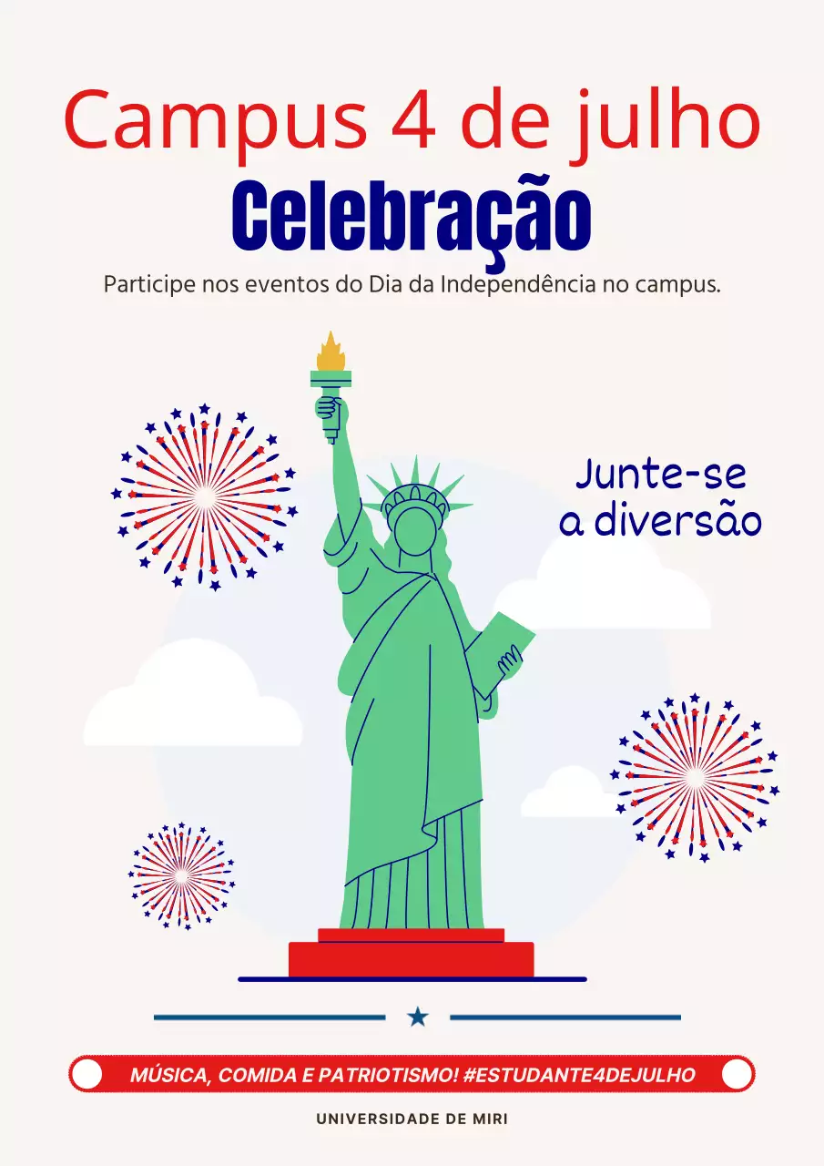 Convite para a Celebração Campestre de 4 de julho em tons de cinzento e vermelho