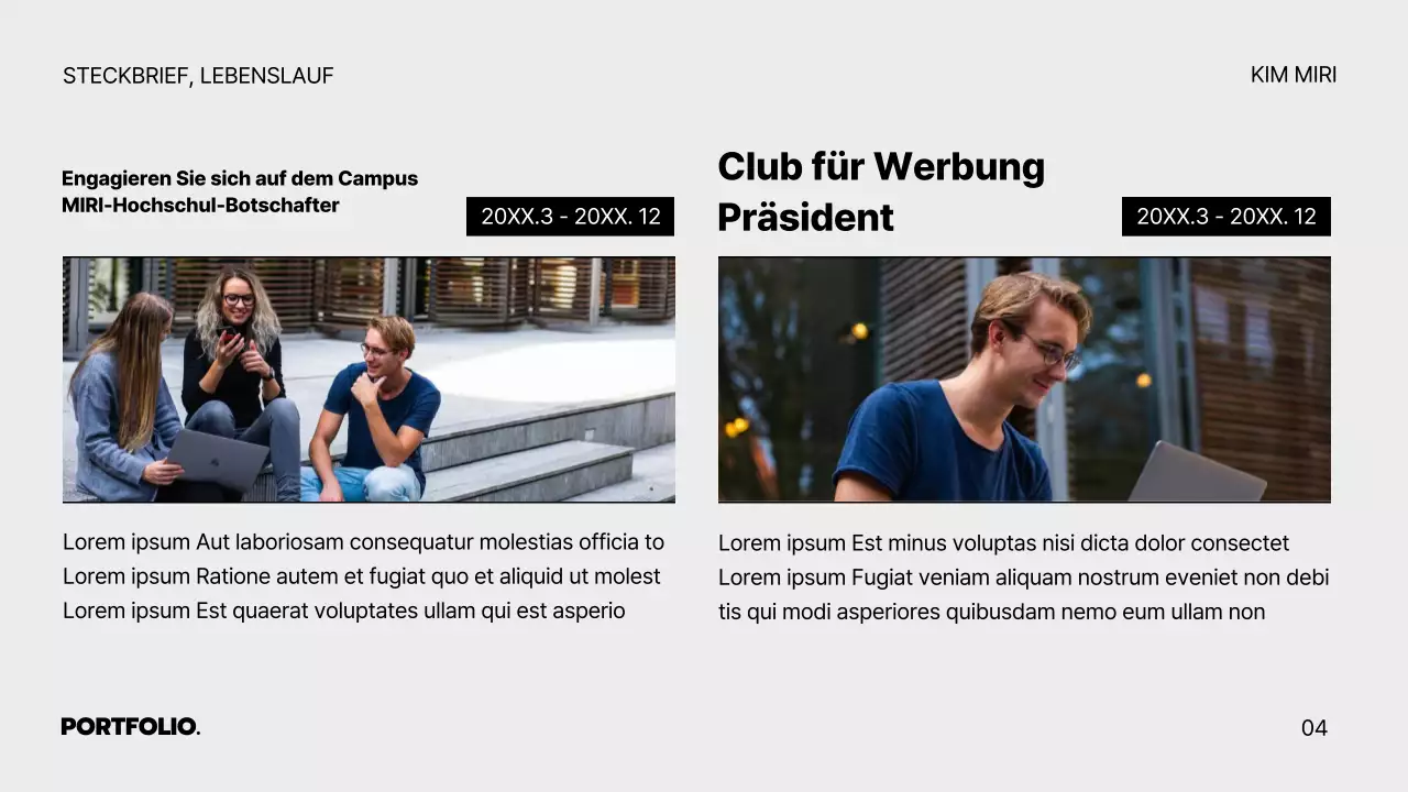 Ein graues, minimalistisches Portfolio für Arbeitssuchende