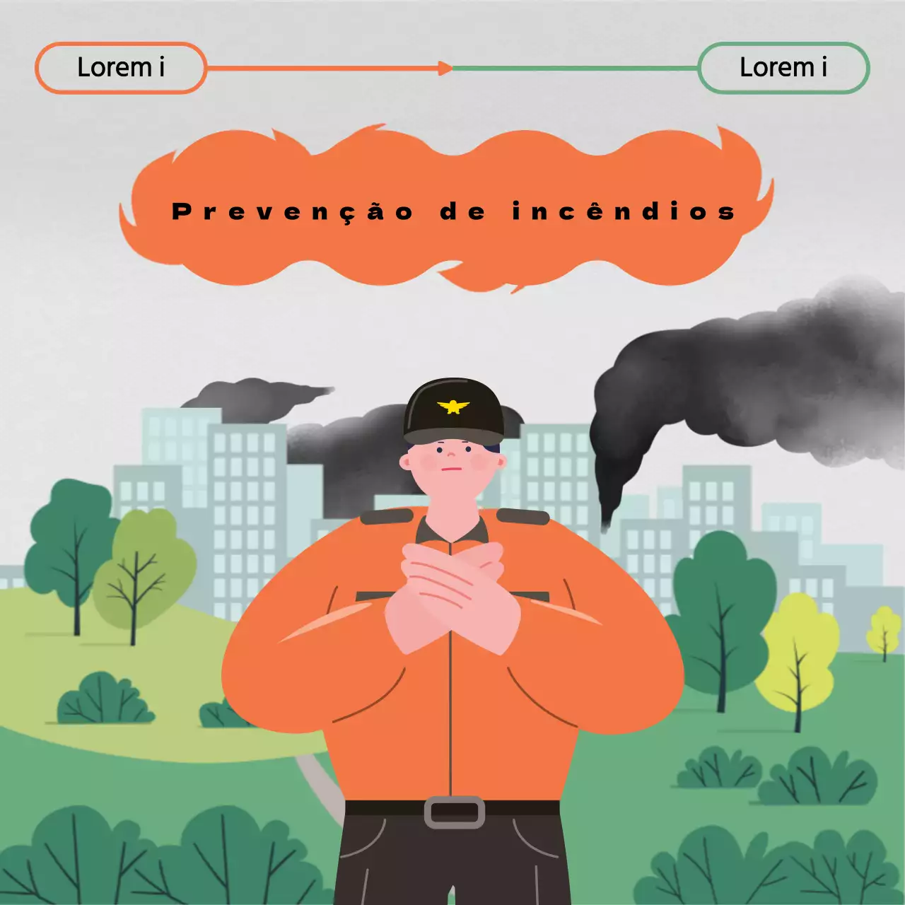 Boletins informativos sobre a preparação para a evacuação de incêndios em laranja e verde