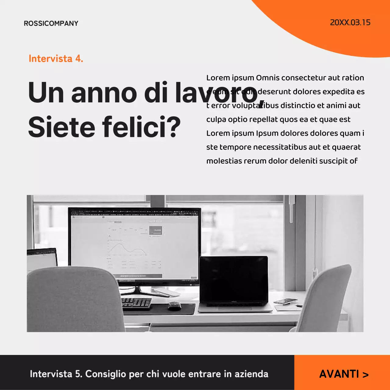 Un semplice post di intervista per neoassunti in nero e arancione