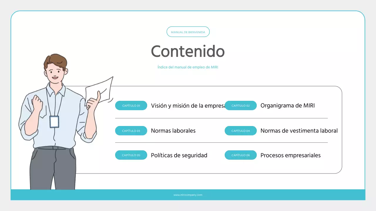 Material de formación minimalista para nuevos empleados en azul claro y gris