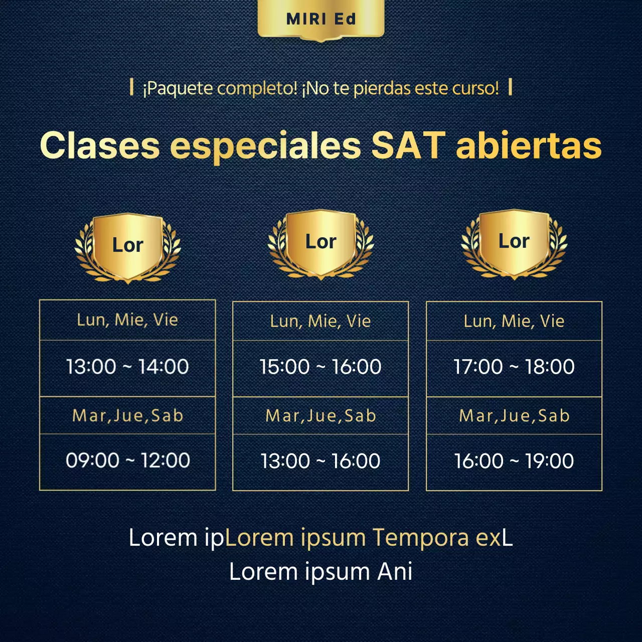Promoción de una escuela de preparación SAT de oro y lujo para estudiantes que regresan