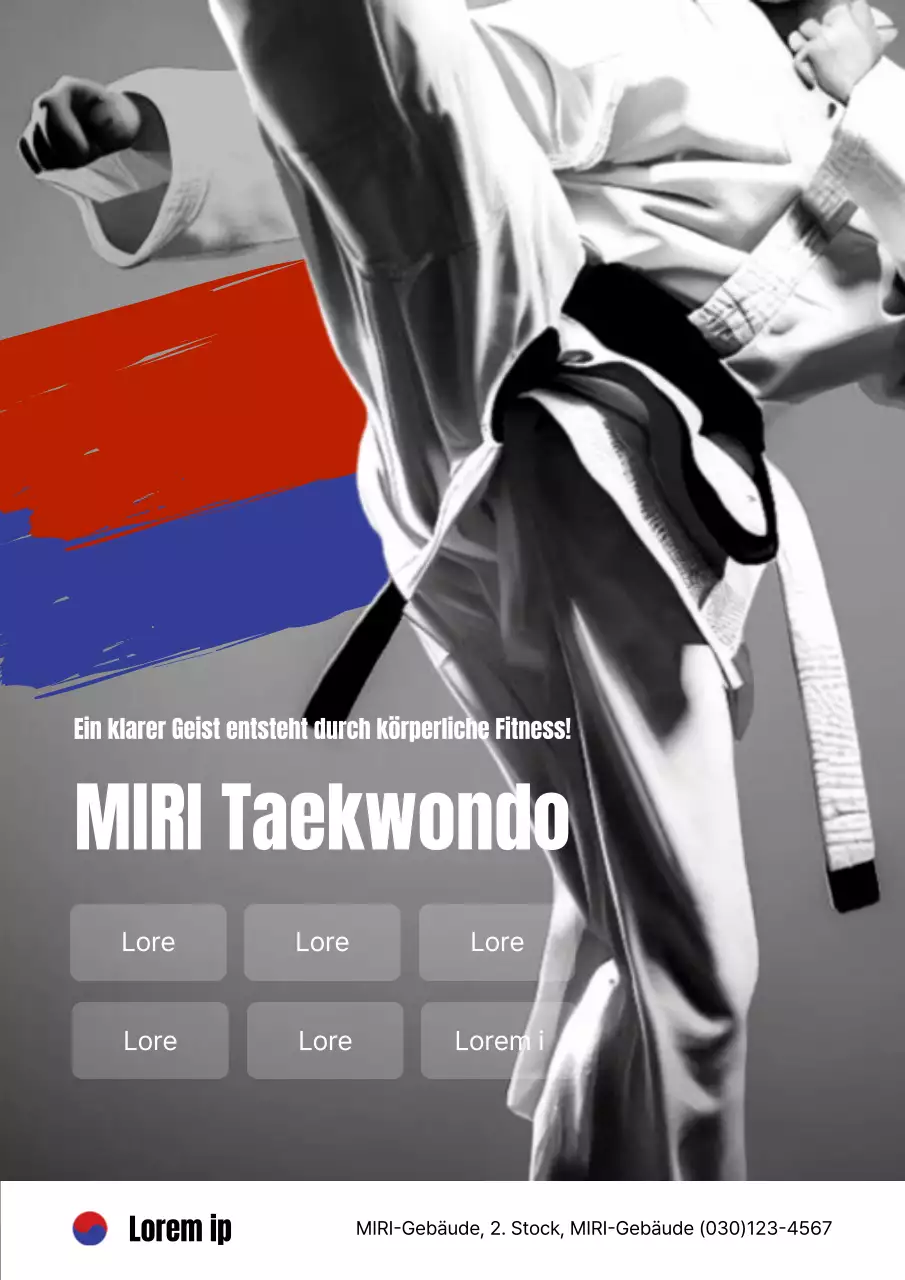 Eine orientalische schwarz-rote Taekwondo-Werbung