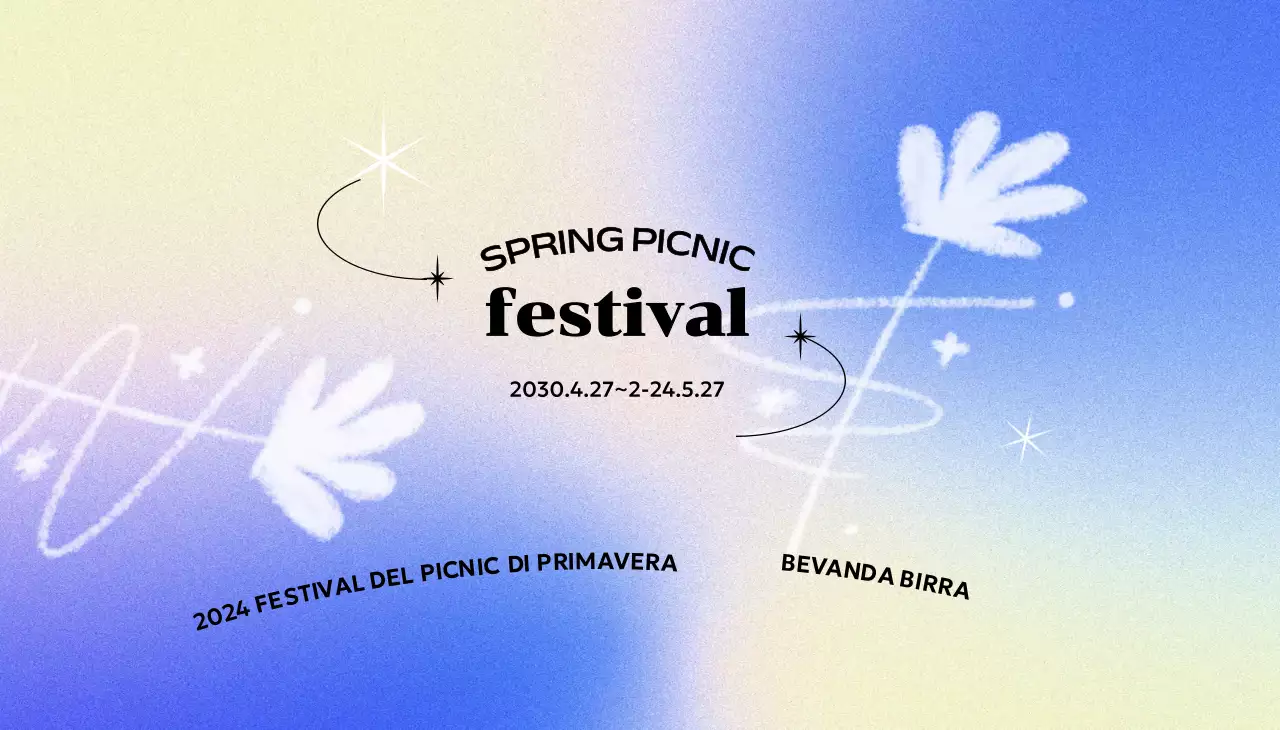 Un festival concettuale colorato con uno sfondo sfumato e fiori e brillantini dipinti a mano.